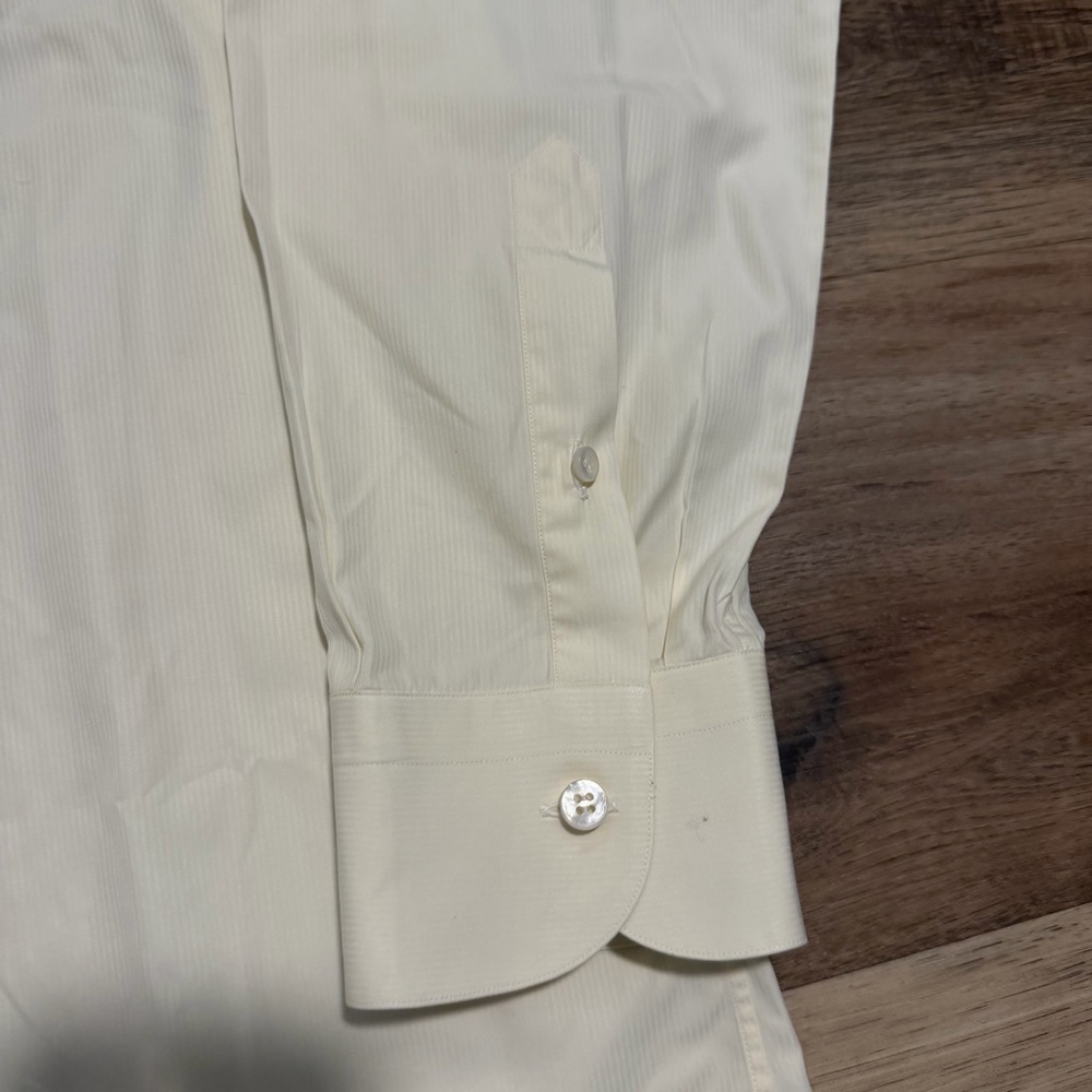 Brioni Shirt Mens 17.5 / 44 XL Ivory White Striped Button Up Dress Shirt Italy - Picture 4 of 10